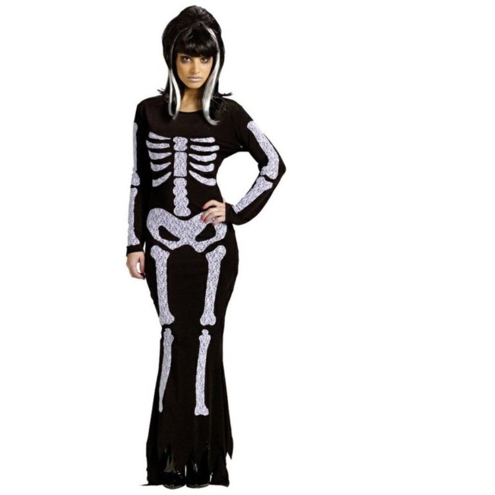 Skeleton Halloween Costume 2/8 Black White Lace Maxi Dress Gown Party Womens